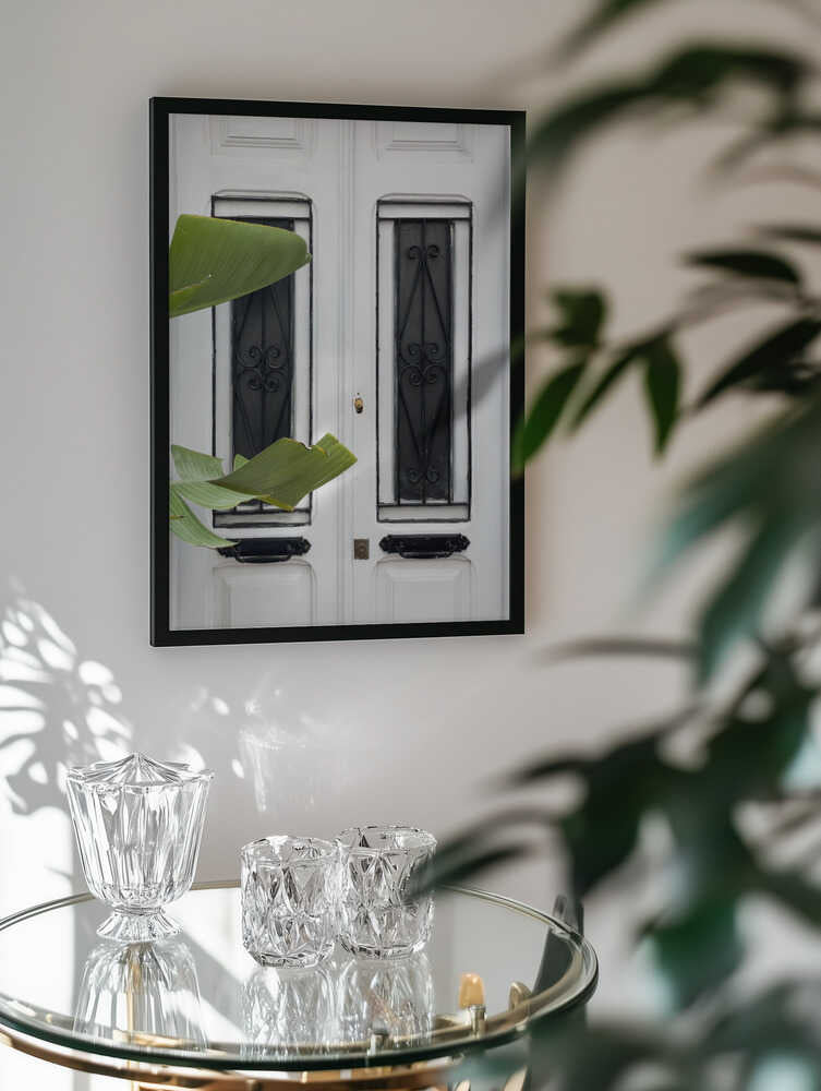 Elegant White Door Tropical Leaves