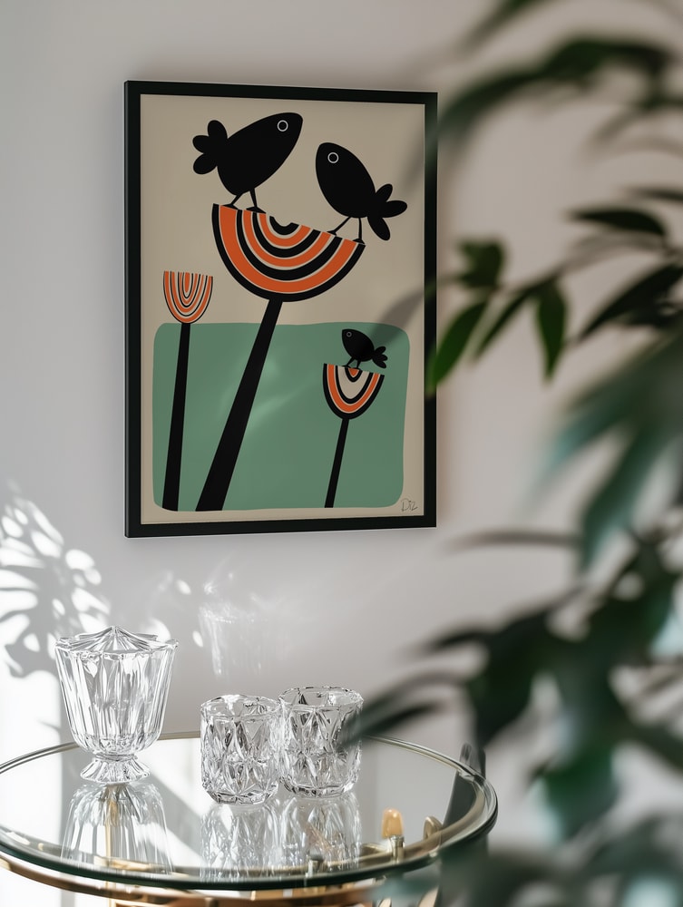 Whimsical Birds on Plants