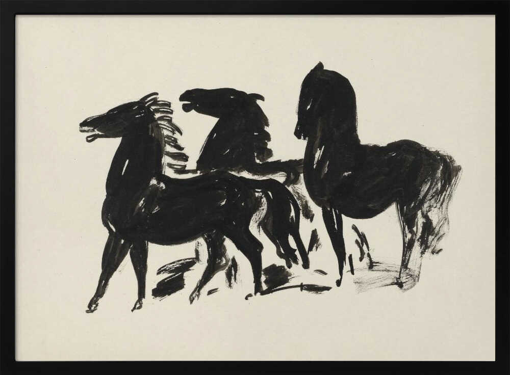 Drie Zwarte Paarden Staand Naar Links Kijkend (1935–1936) Drawing In High Resolution By Leo Gestel