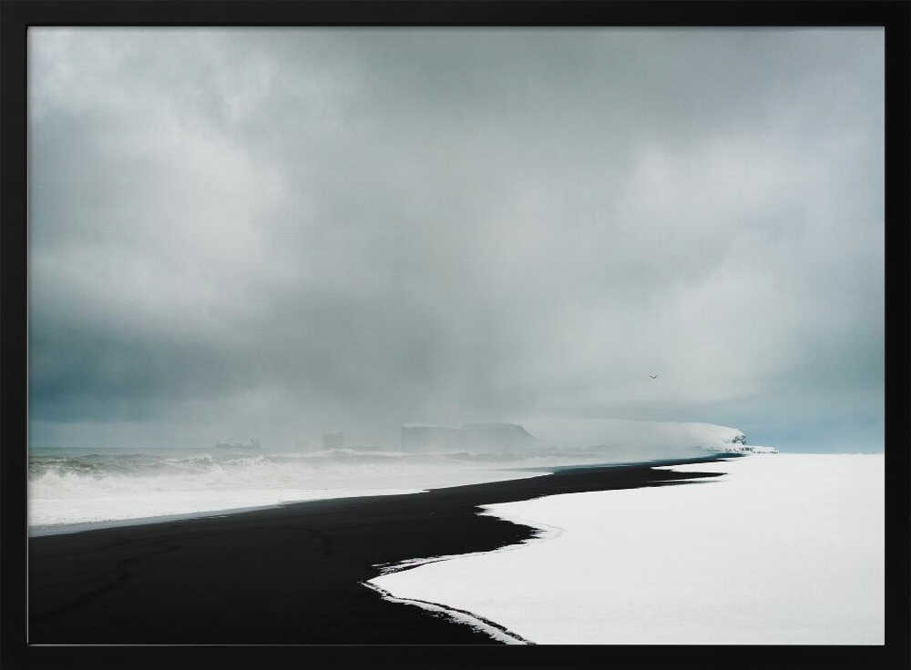 Svart strand på vintern