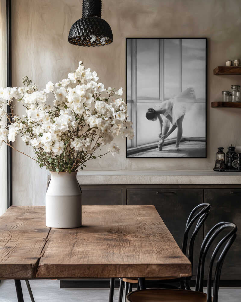 Ballerina Tying Pointe Shoes