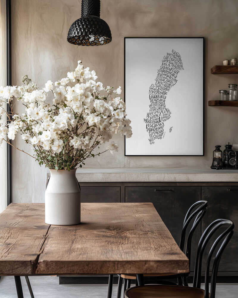 Fika-karta Sverige - Svartvit
