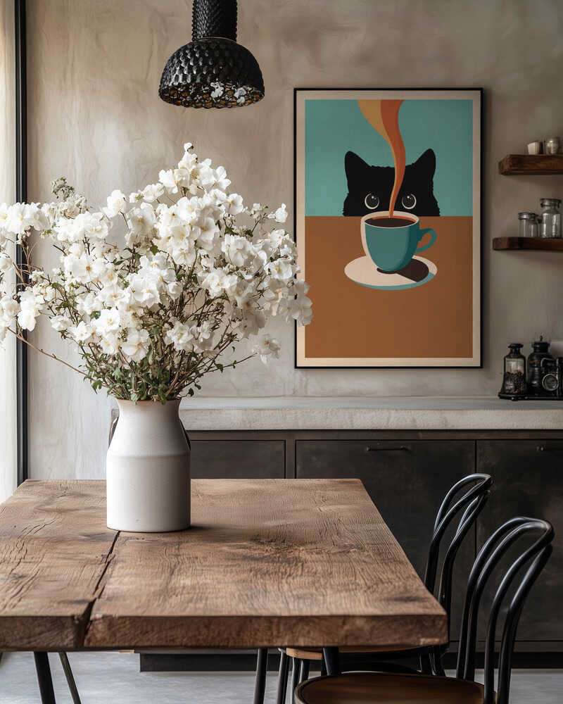 Nyfiken katt och kaffe