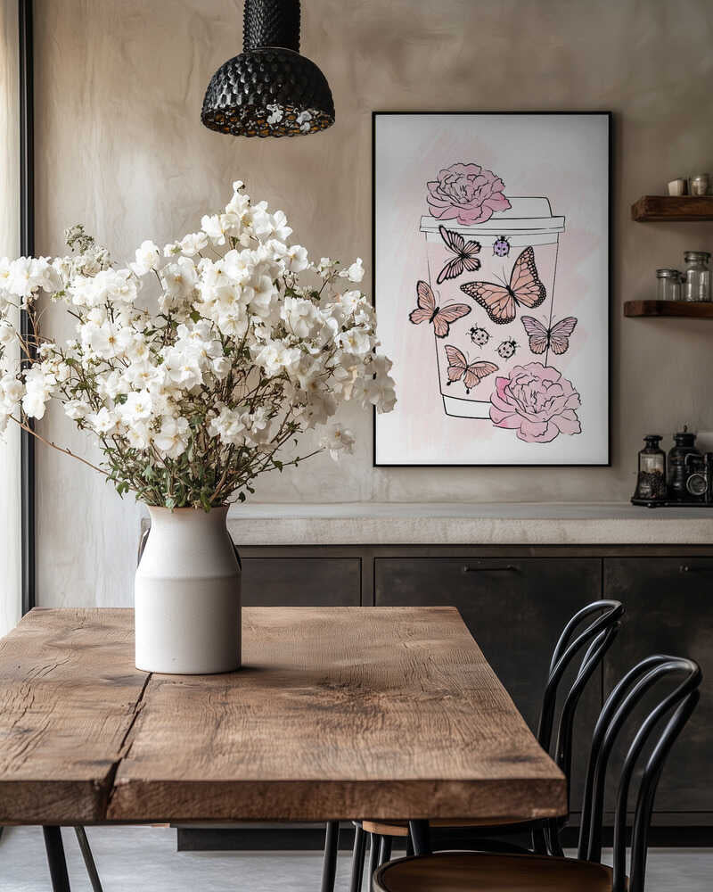 Pink Butterfly Coffee Cup