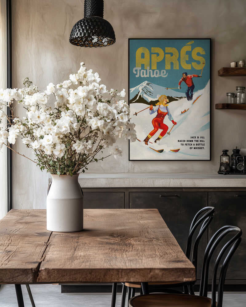 Apres Ski Lake Tahoe California Vintage Skiing Art
