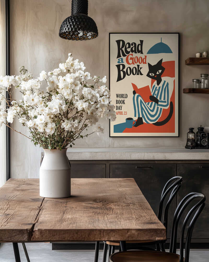 Cozy Black Cat Reading