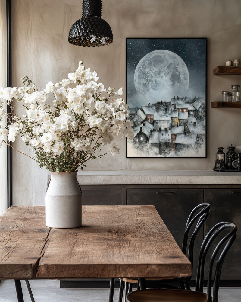 Moonlit Snowy Town