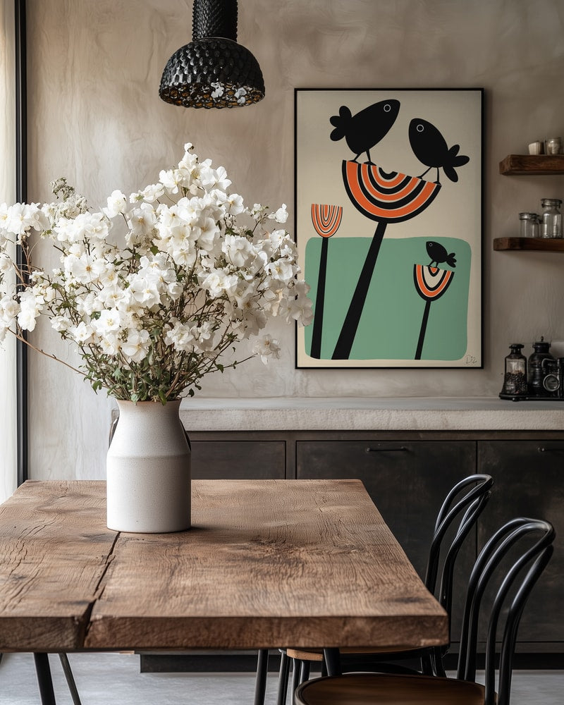 Whimsical Birds on Plants
