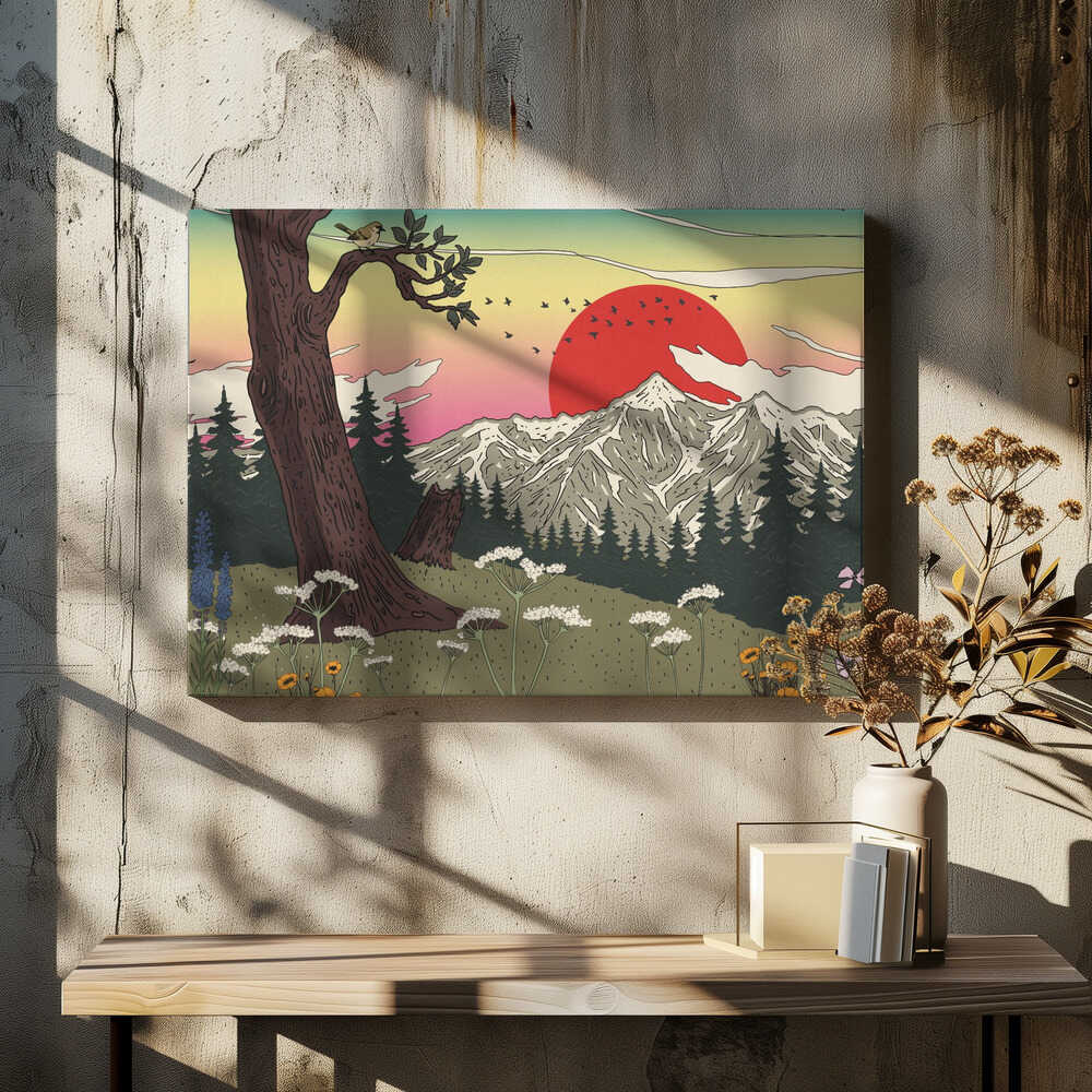 Red Sun Mountain Landscape