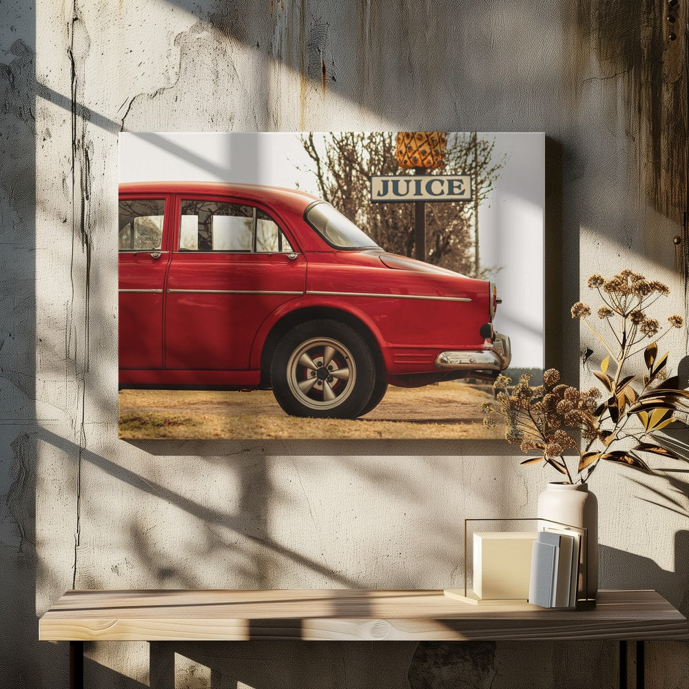 Red Vintage Car Juice Sign