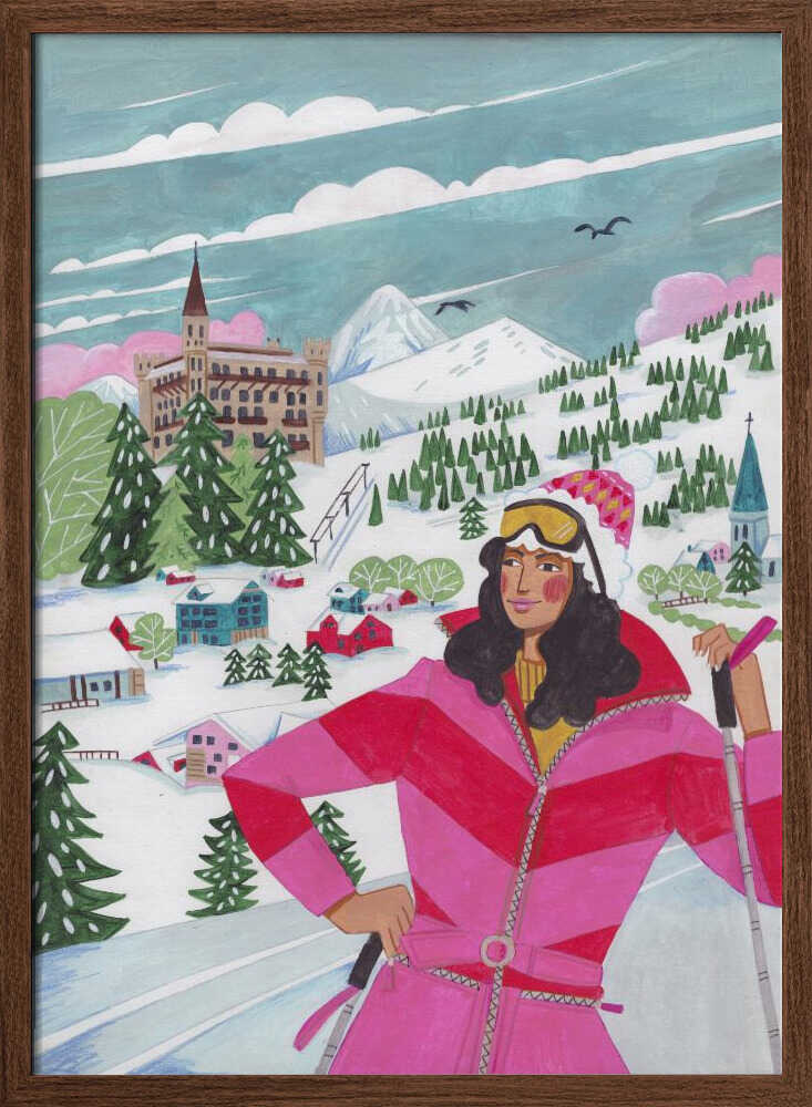 Winter Scene Woman Skiing Christmas