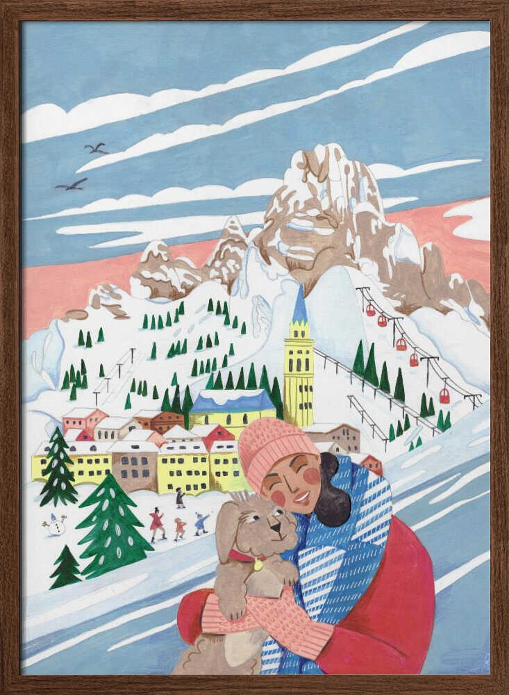 Winter Scene Woman and Dog Christmas