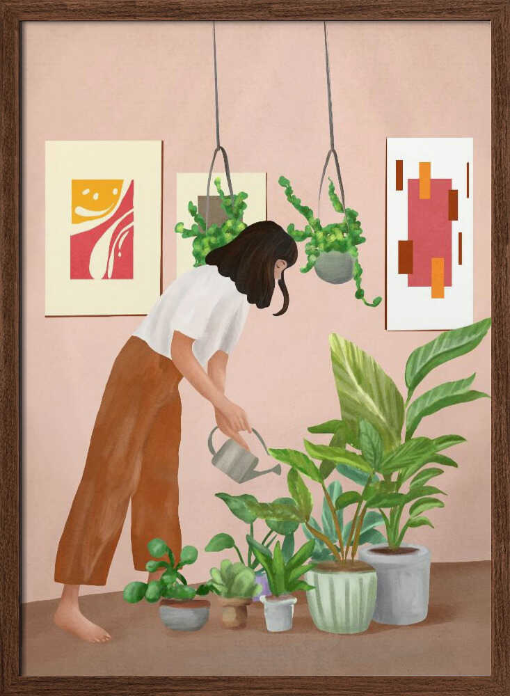 Woman Waters Houseplants
