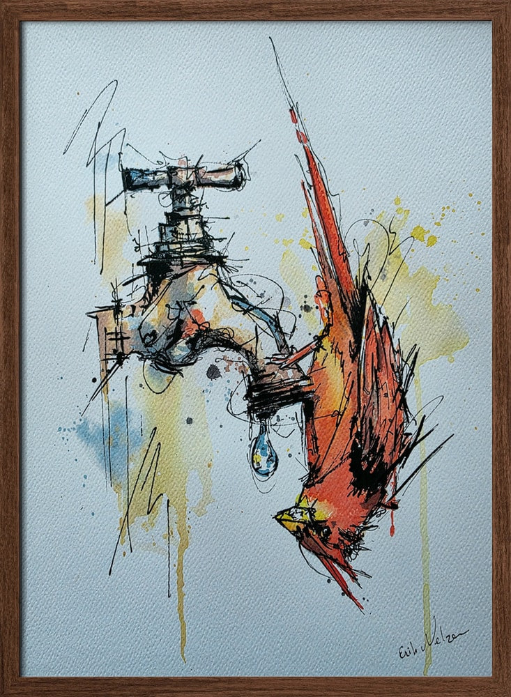 Cardinal and Dripping Faucet