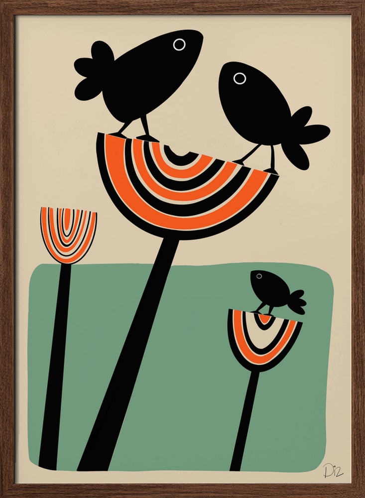 Whimsical Birds on Plants