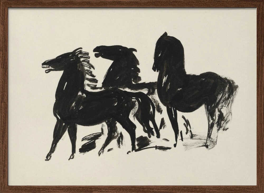 Drie Zwarte Paarden Staand Naar Links Kijkend (1935–1936) Drawing In High Resolution By Leo Gestel