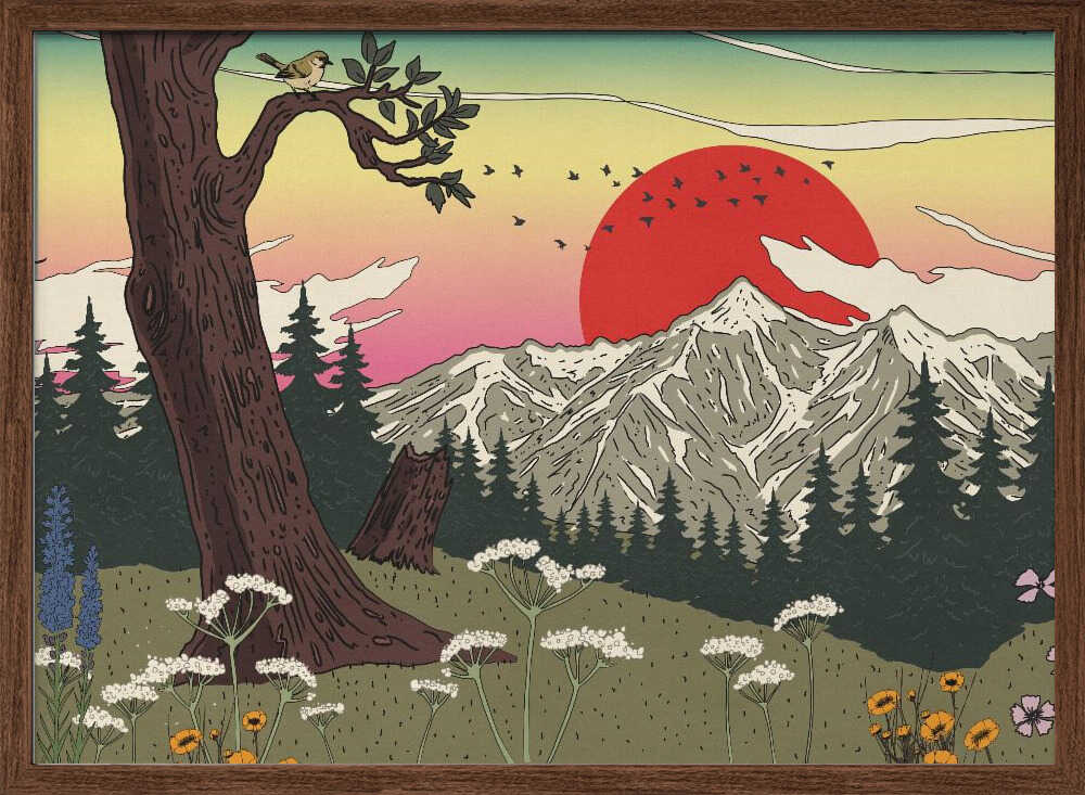 Red Sun Mountain Landscape