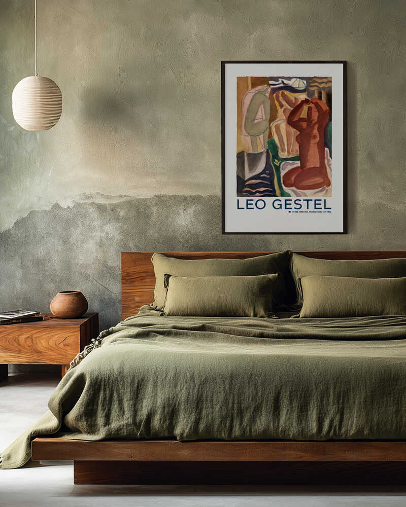 Two Bathing Women and a Bridge Figure
