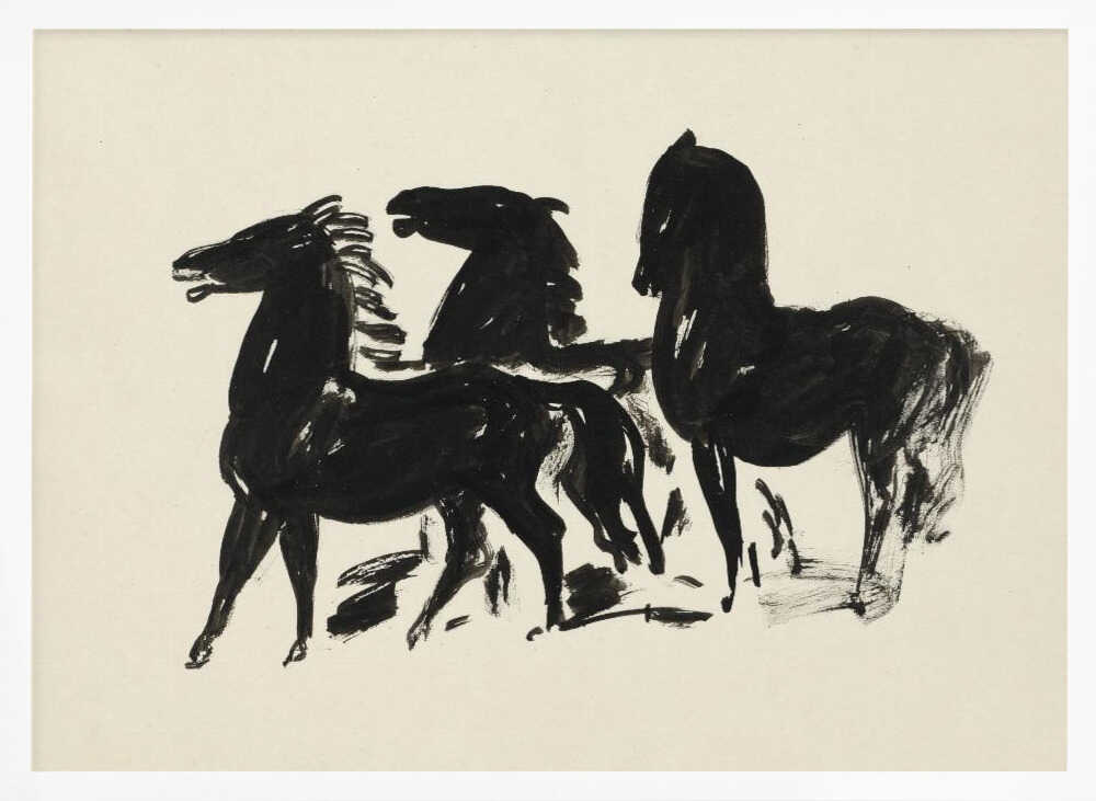 Drie Zwarte Paarden Staand Naar Links Kijkend (1935–1936) Drawing In High Resolution By Leo Gestel