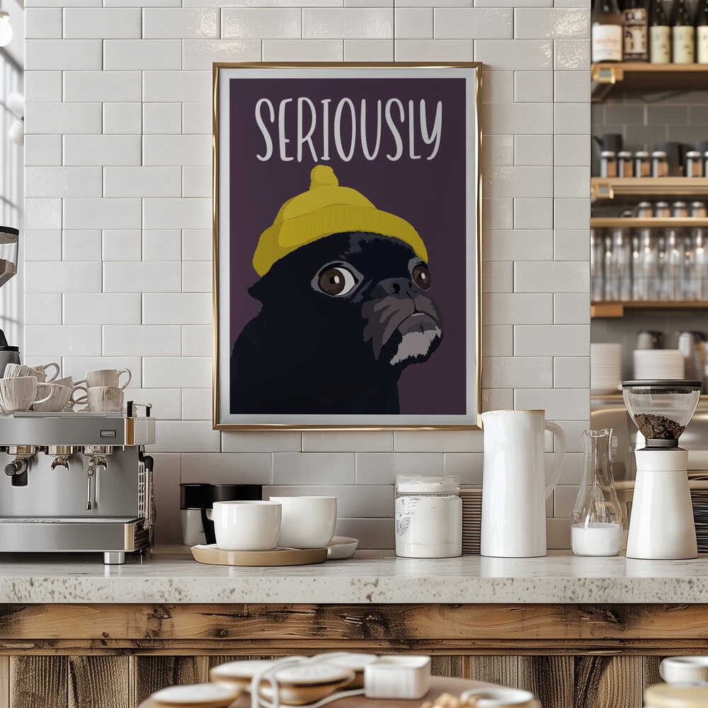 Serious Pug Yellow Beanie