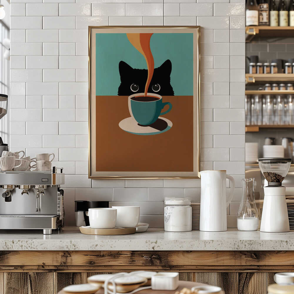 Nyfiken katt och kaffe