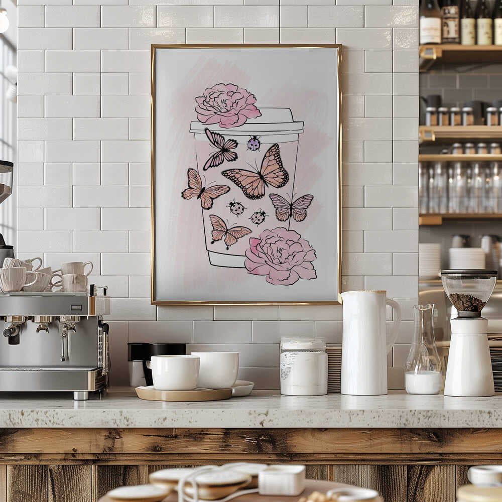 Pink Butterfly Coffee Cup