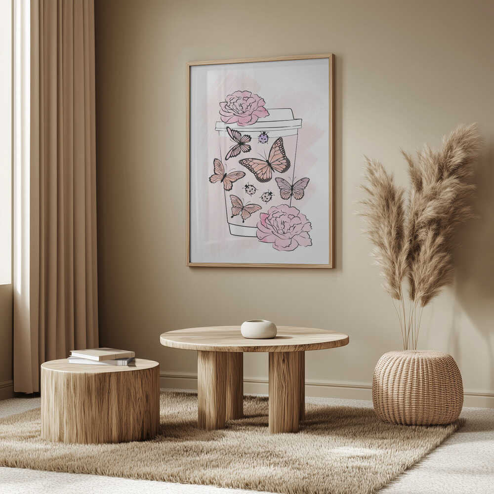 Pink Butterfly Coffee Cup