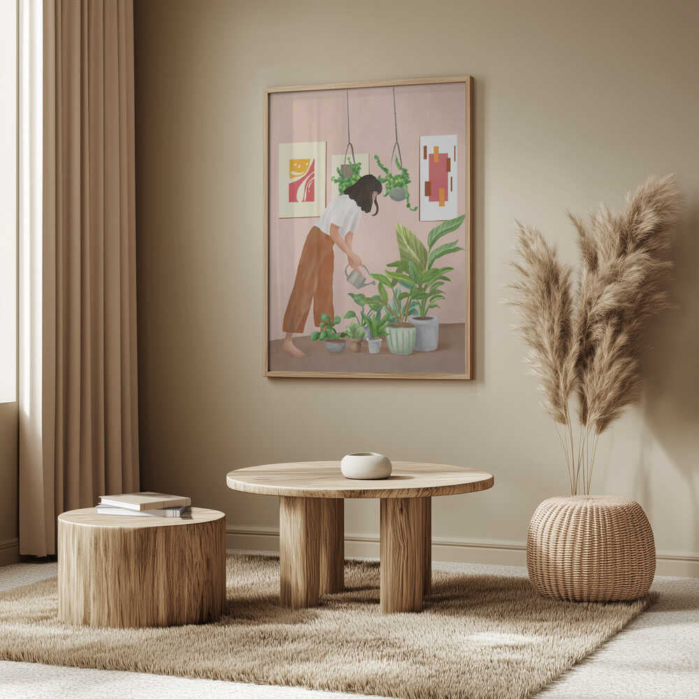 Woman Waters Houseplants