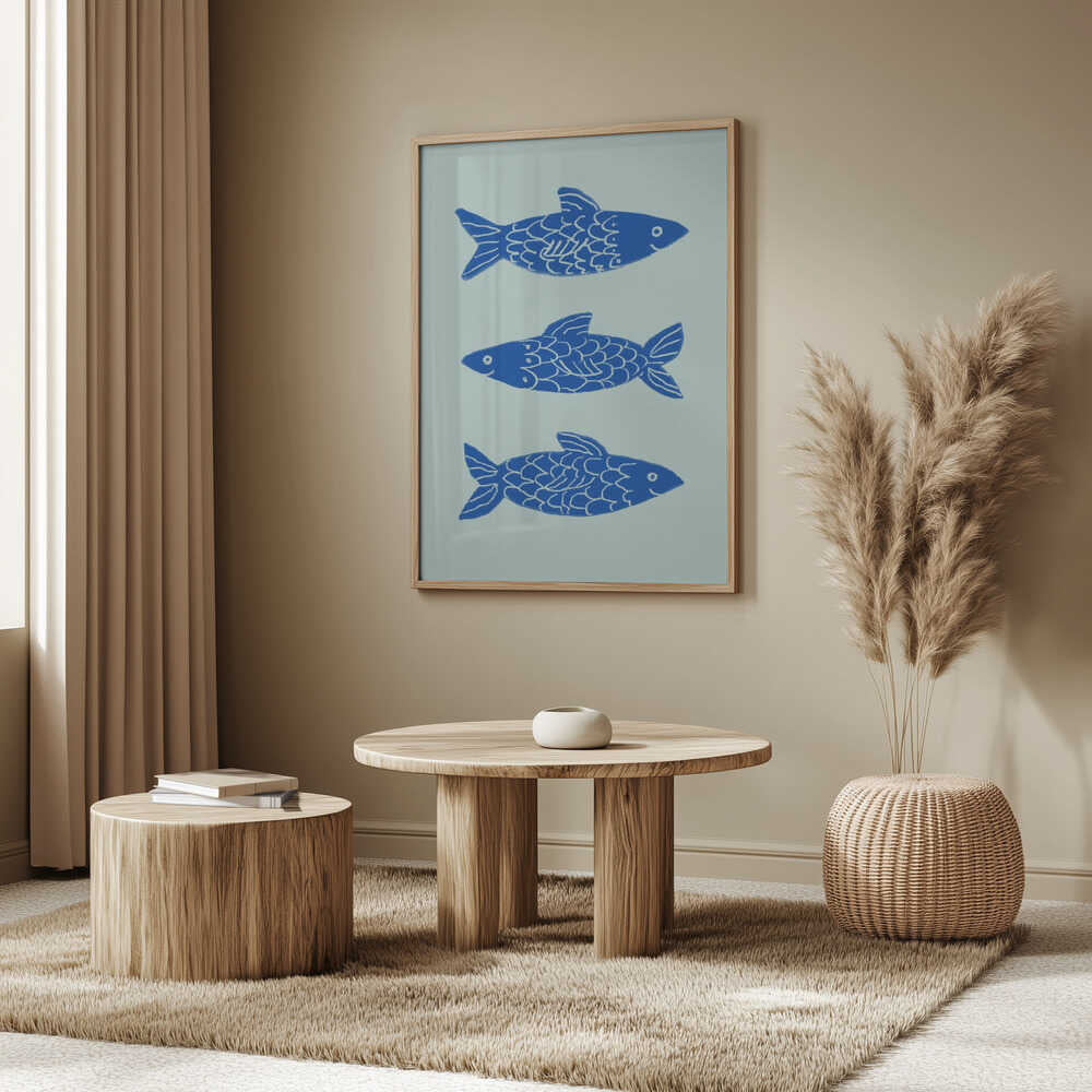 Tre blåa fiskar