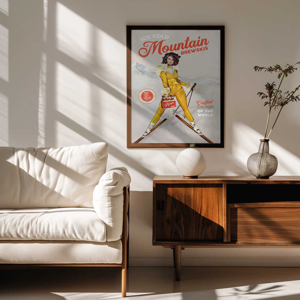 Ice Cold Beer Vintage Pinup Ski Art