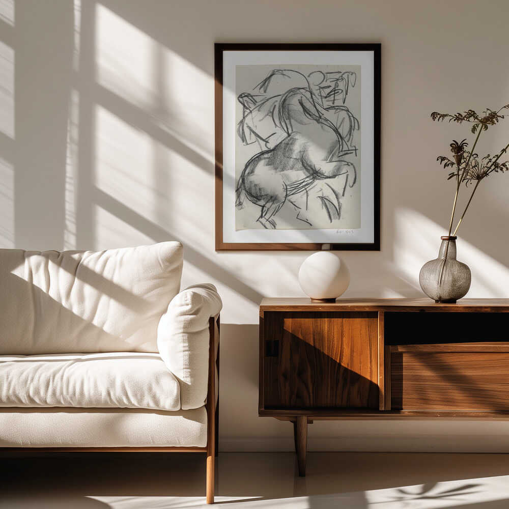 Steigerend Paard Met Figuur Op De Achtergrond