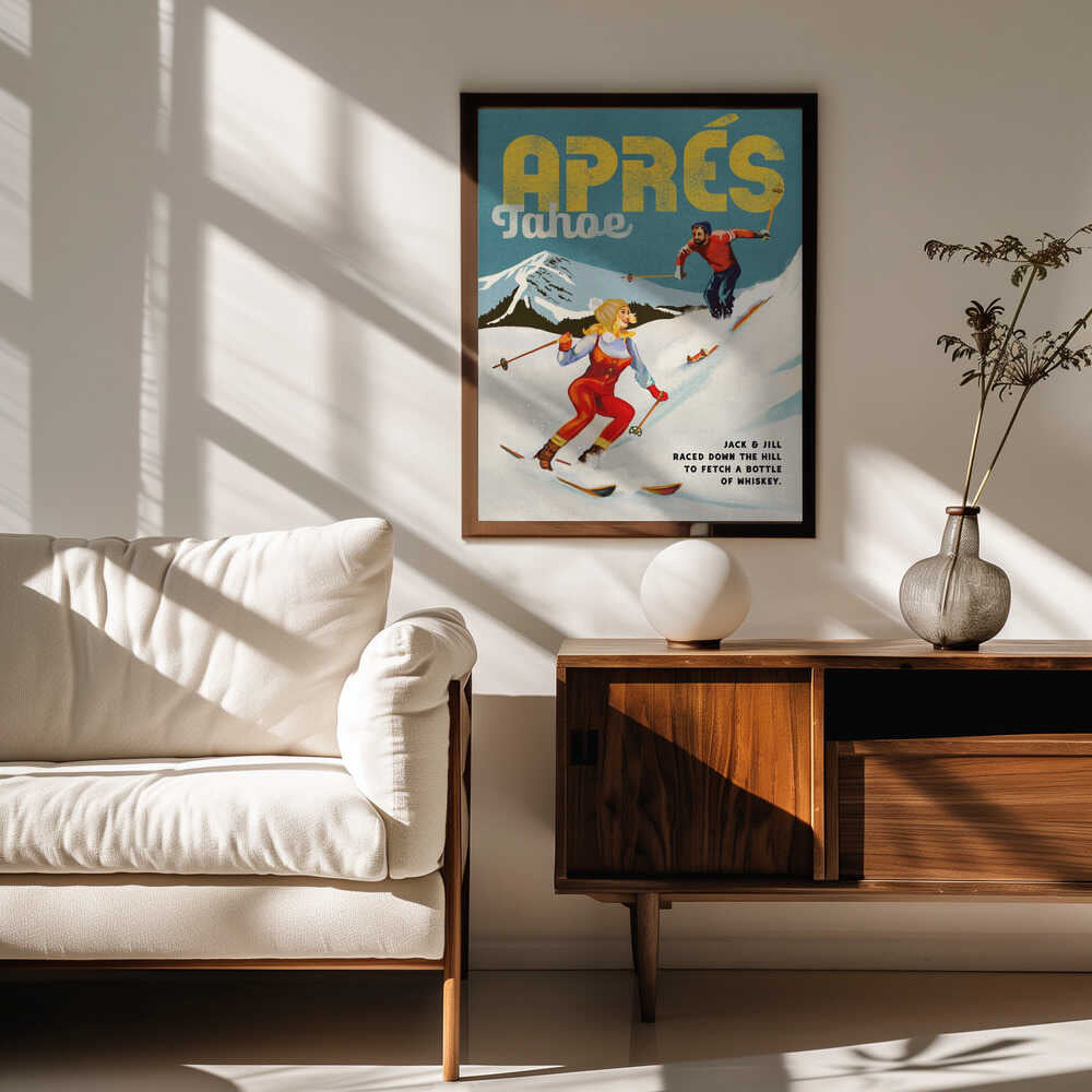 Apres Ski Lake Tahoe California Vintage Skiing Art