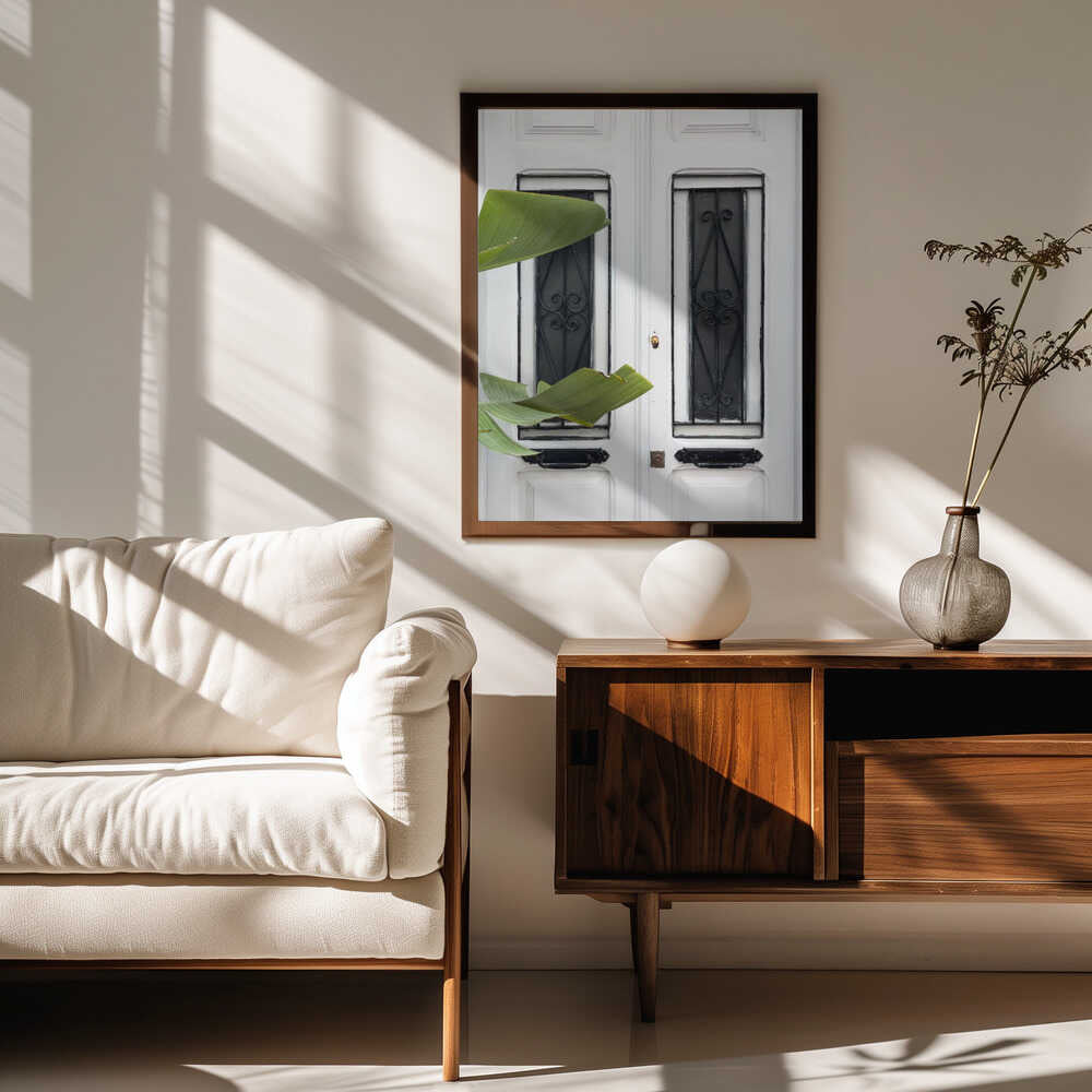 Elegant White Door Tropical Leaves