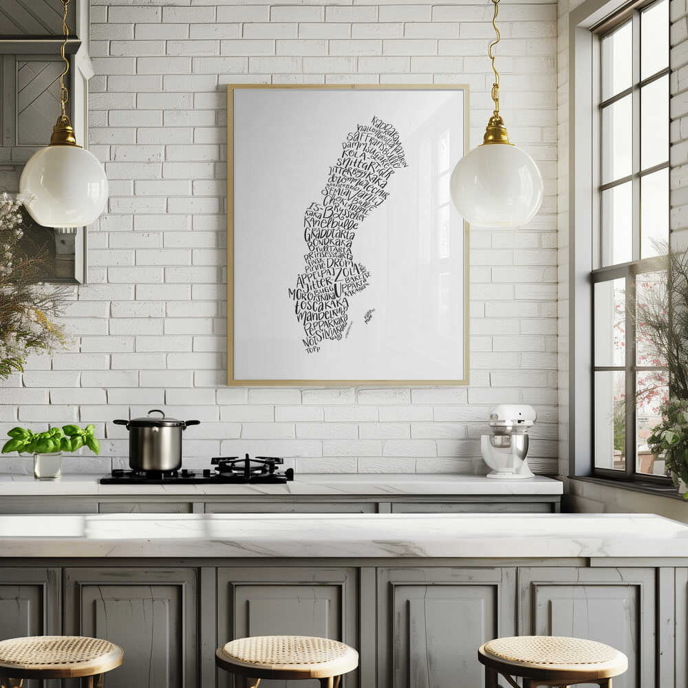 Fika-karta Sverige - Svartvit