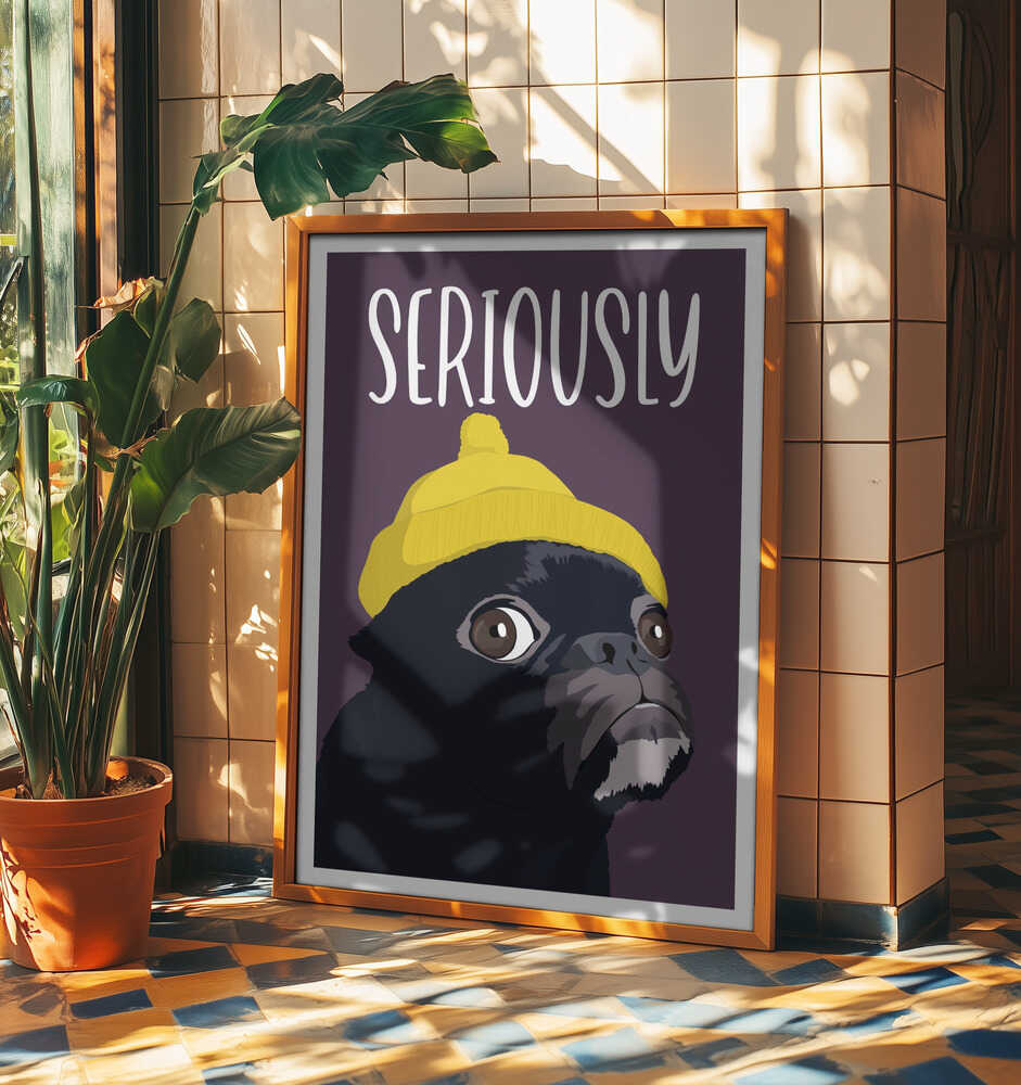 Serious Pug Yellow Beanie