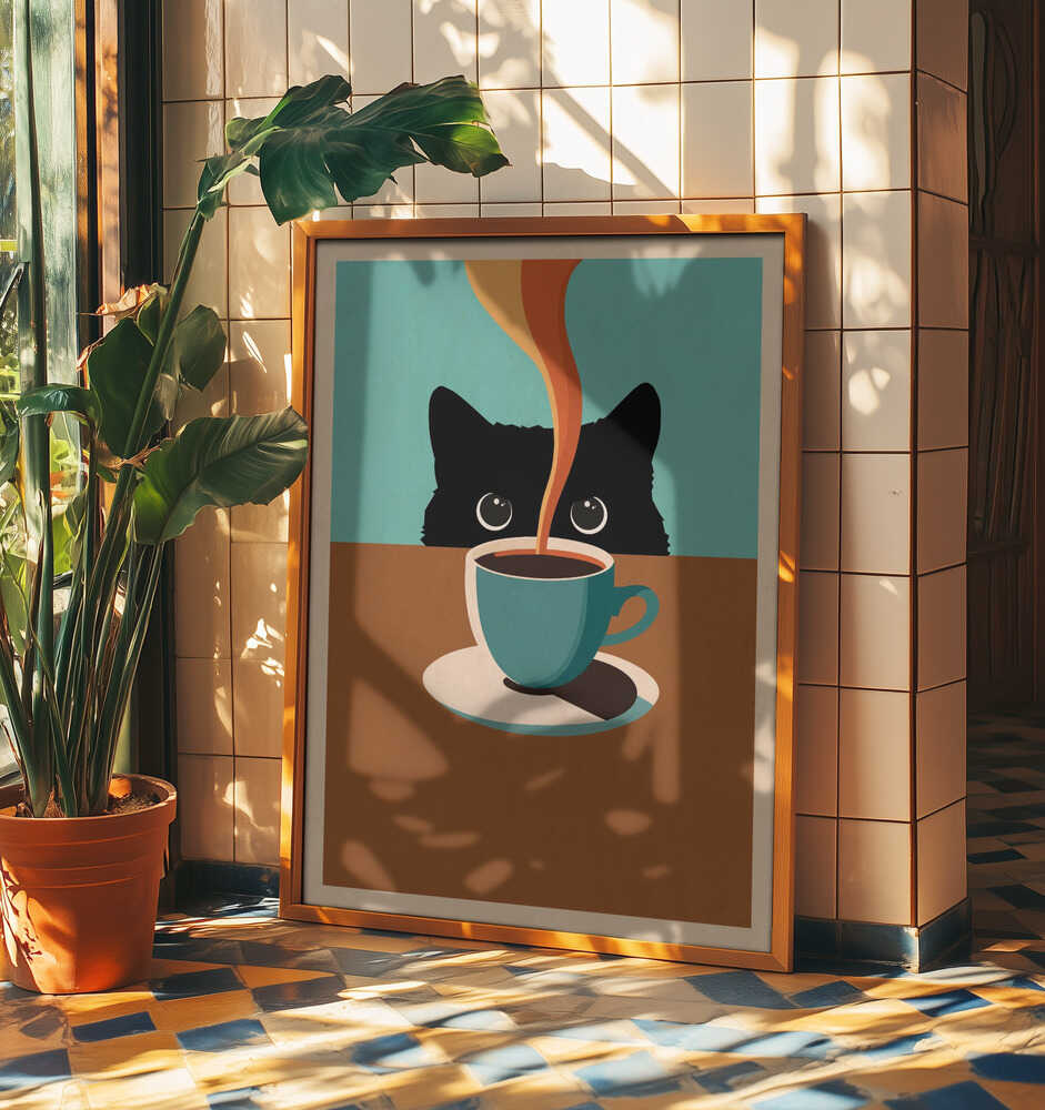 Nyfiken katt och kaffe