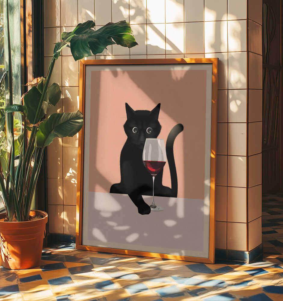 Svart katt och vinglas