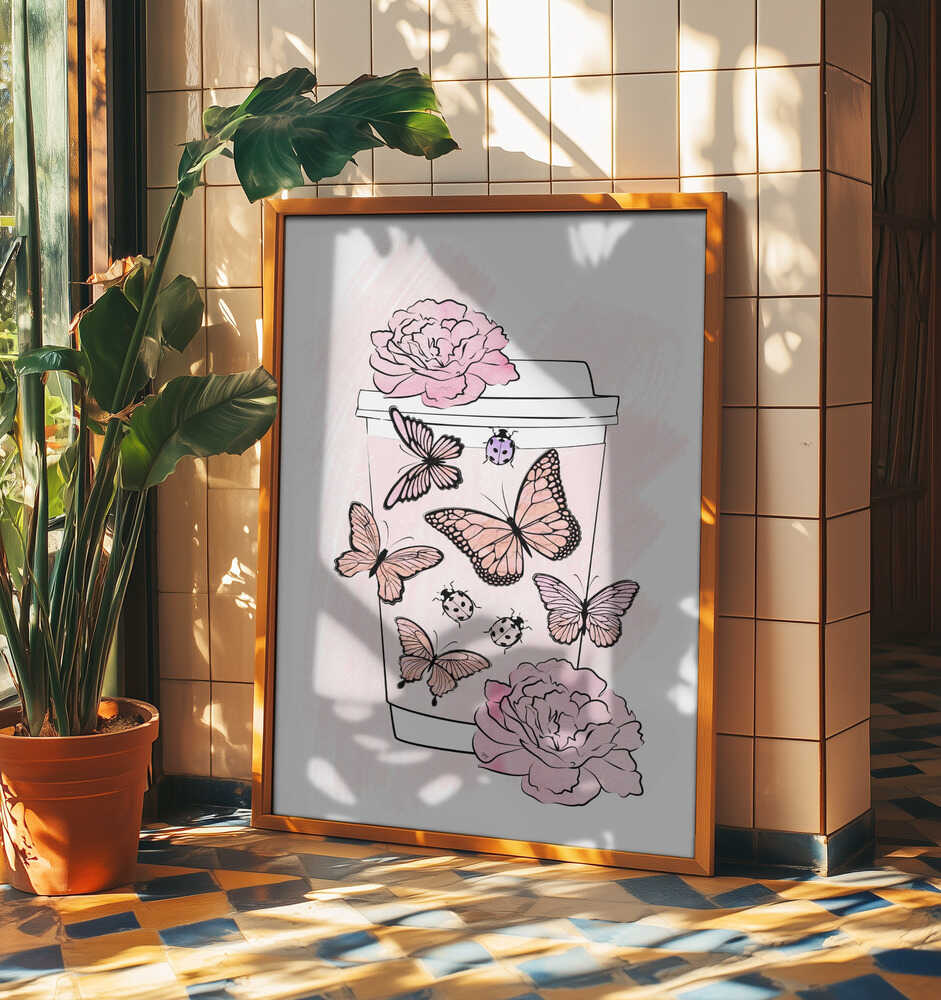Pink Butterfly Coffee Cup