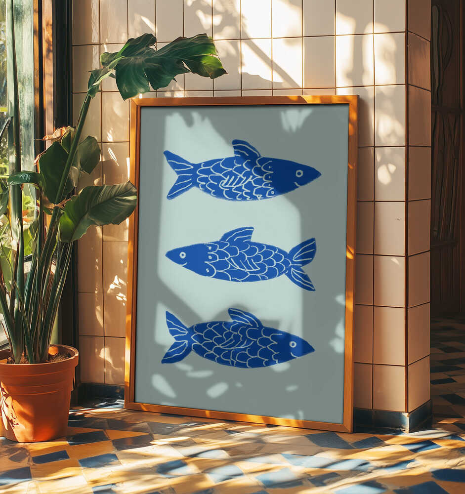 Tre blåa fiskar