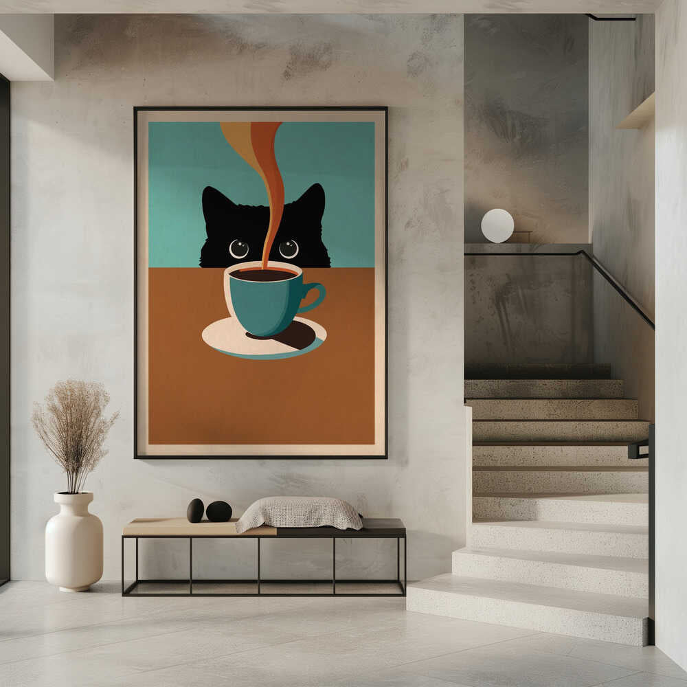 Nyfiken katt och kaffe
