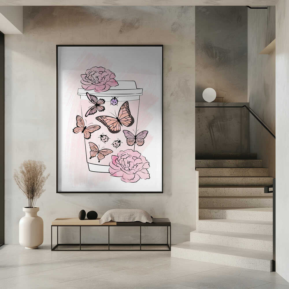 Pink Butterfly Coffee Cup