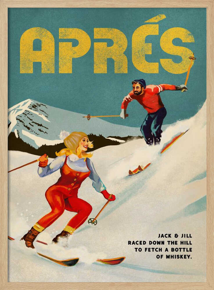 Vintage Pin Up Apres Whiskey Ski Couple