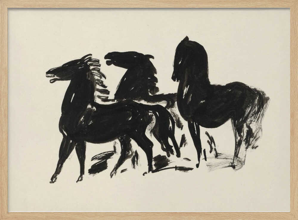 Drie Zwarte Paarden Staand Naar Links Kijkend (1935–1936) Drawing In High Resolution By Leo Gestel