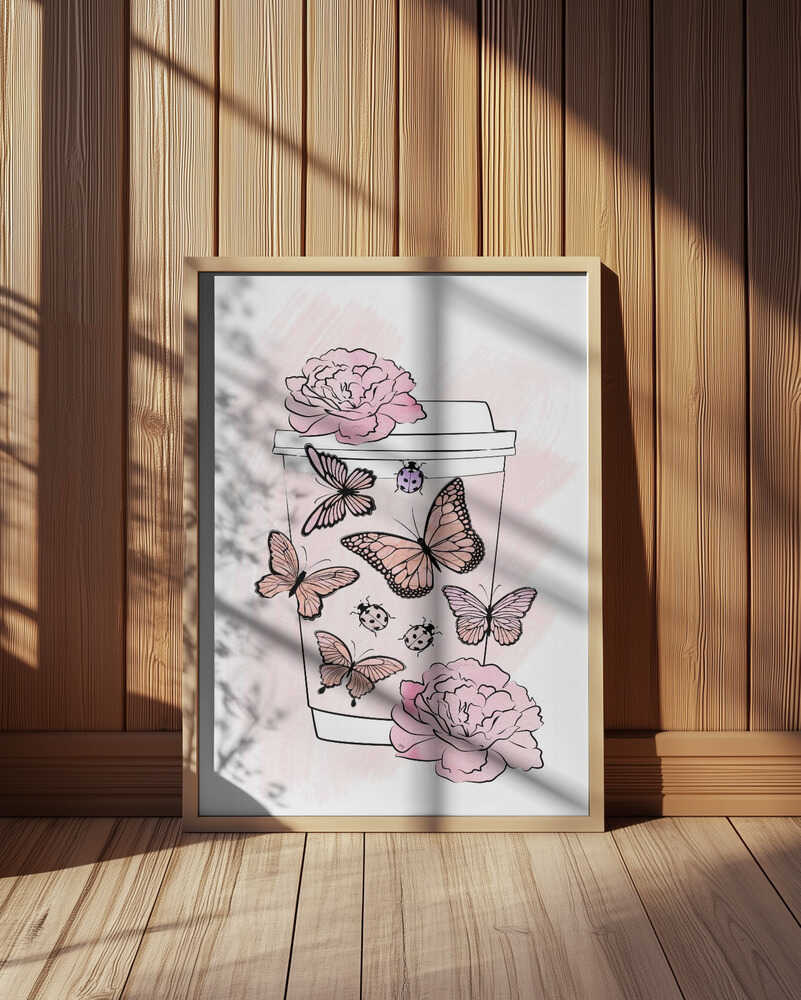 Pink Butterfly Coffee Cup