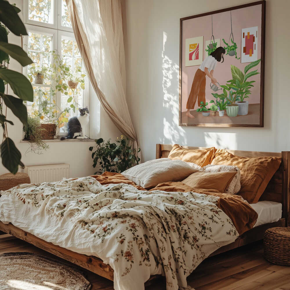 Woman Waters Houseplants