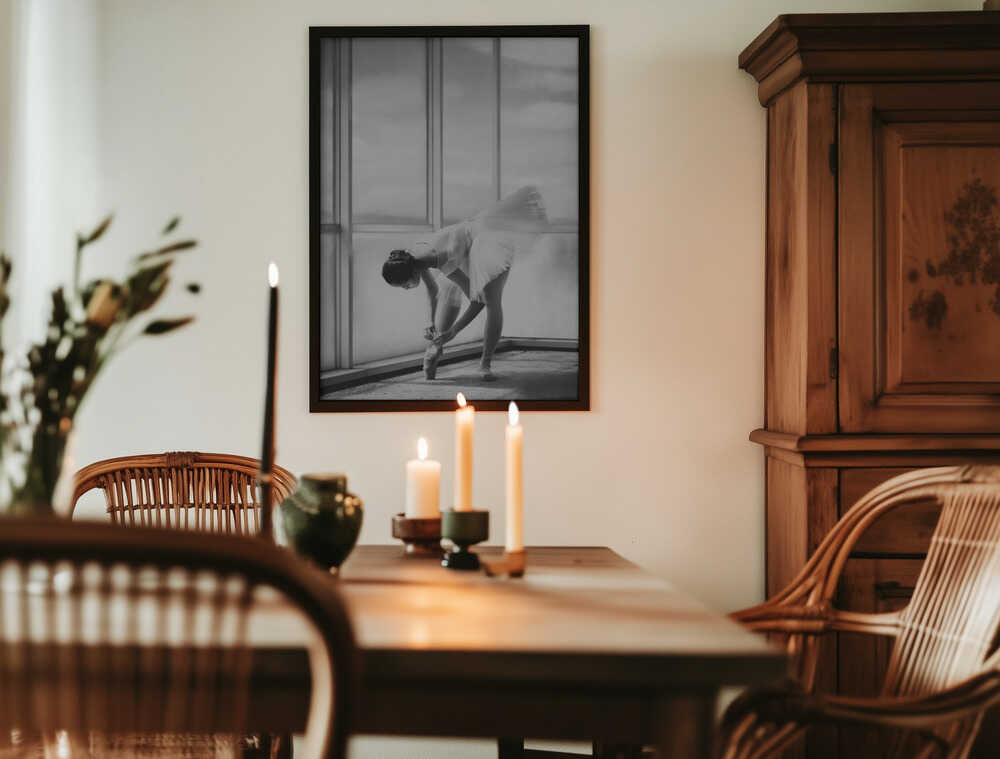 Ballerina Tying Pointe Shoes