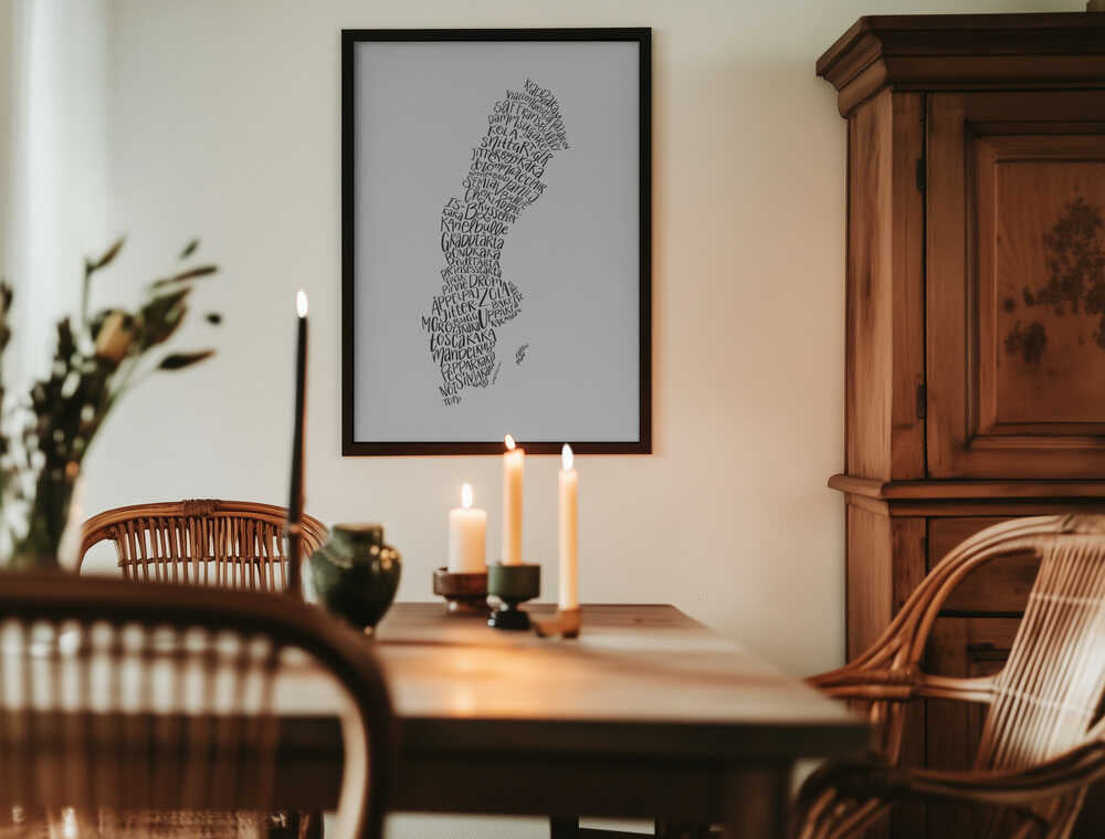 Fika-karta Sverige - Svartvit