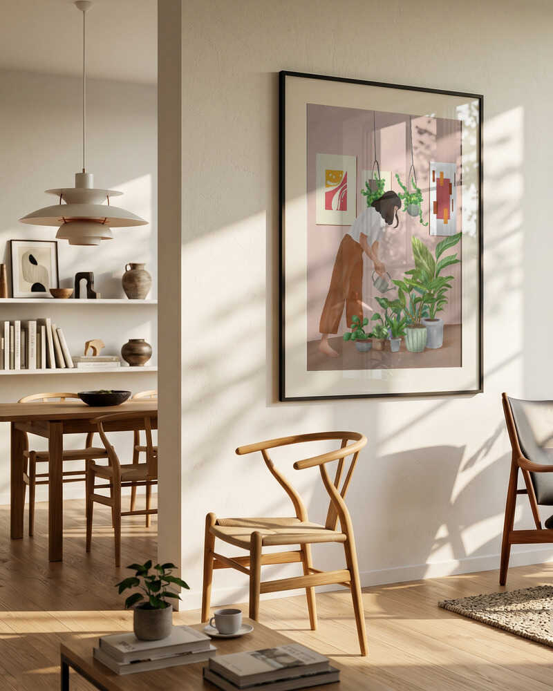 Woman Waters Houseplants