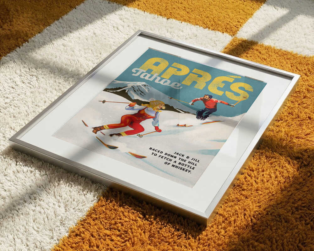 Apres Ski Lake Tahoe California Vintage Skiing Art