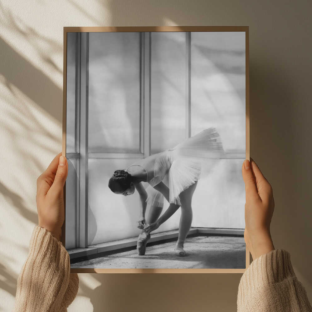 Ballerina Tying Pointe Shoes